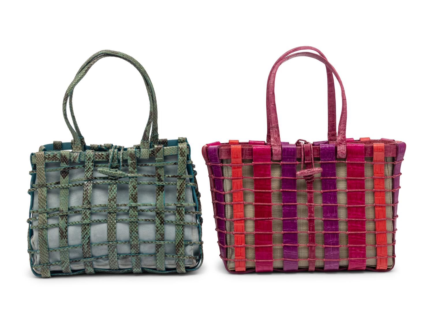 Two Nancy Gonzalez Woven Exotic Skin Totes