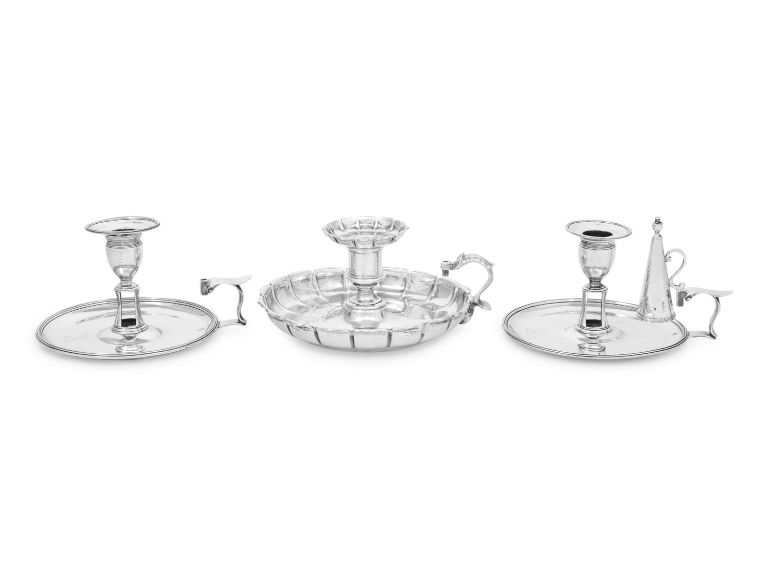 Three English Silver Chambersticks