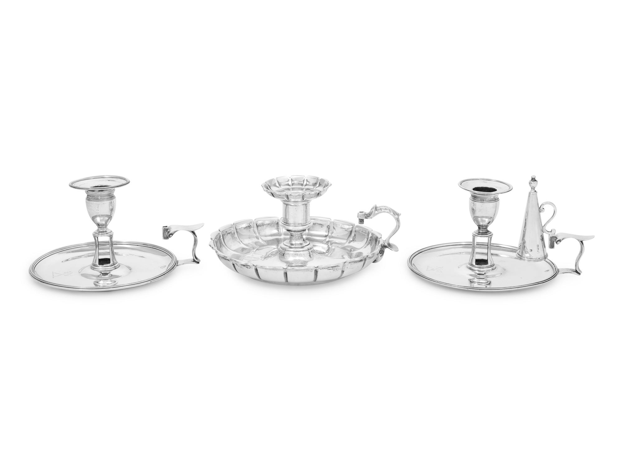 Three English Silver Chambersticks