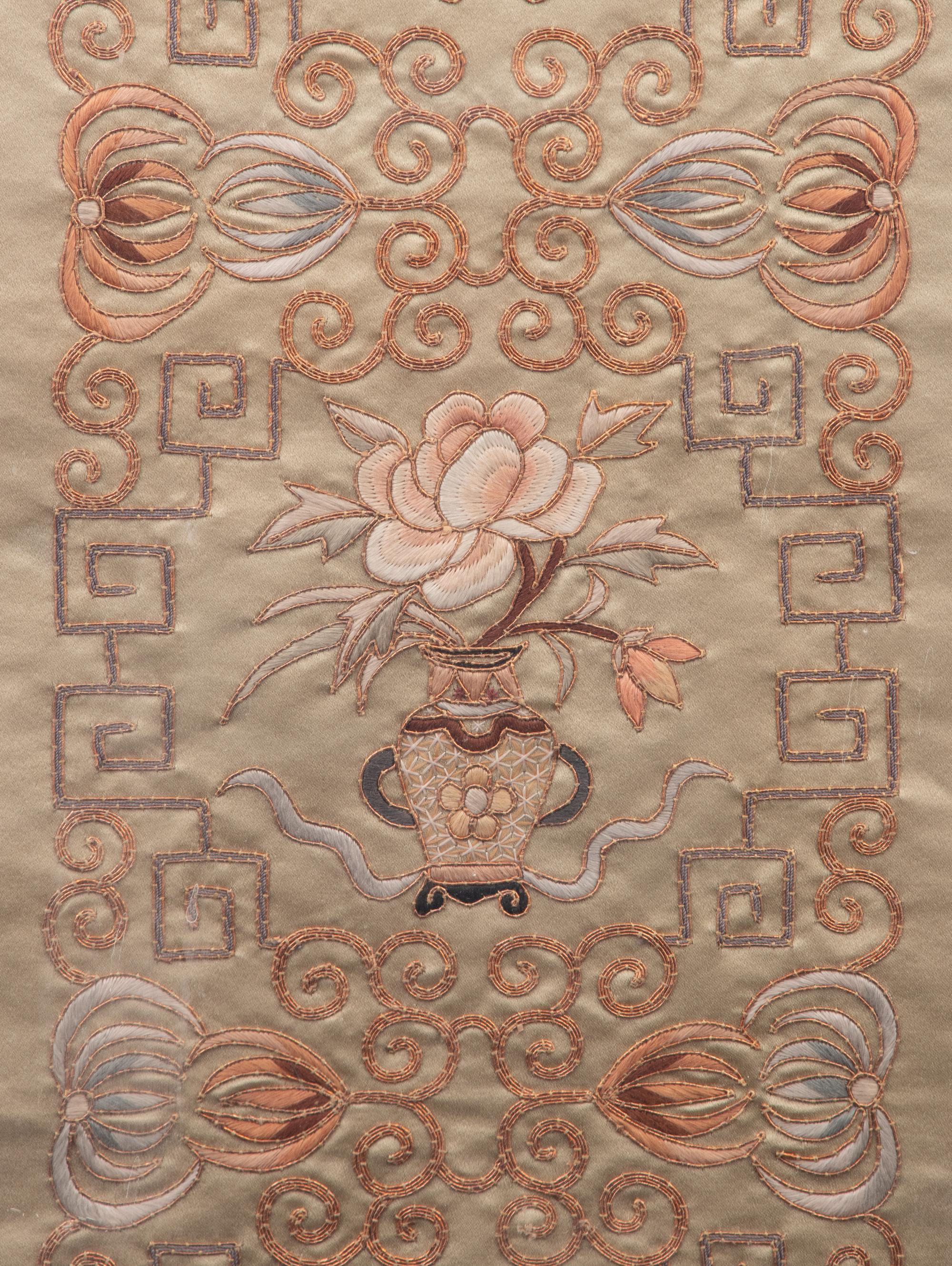 A Chinese Metallic Thread Embroidered Panel