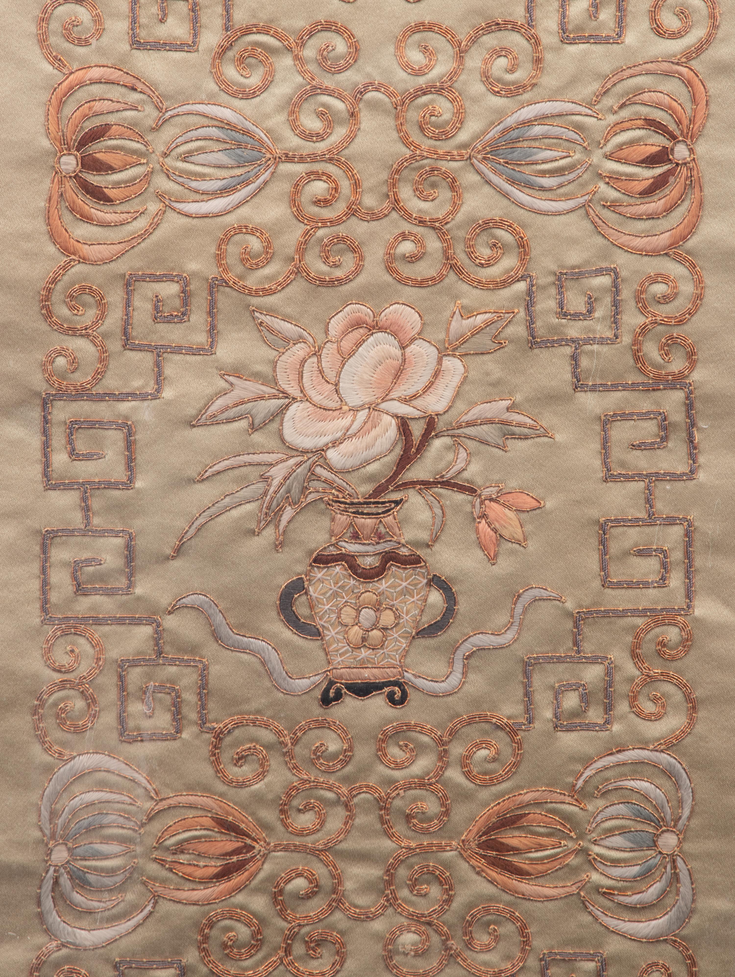 A Chinese Metallic Thread Embroidered Panel