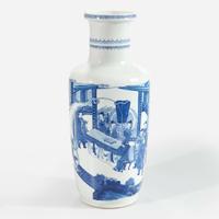A Chinese blue and white rouleau vase