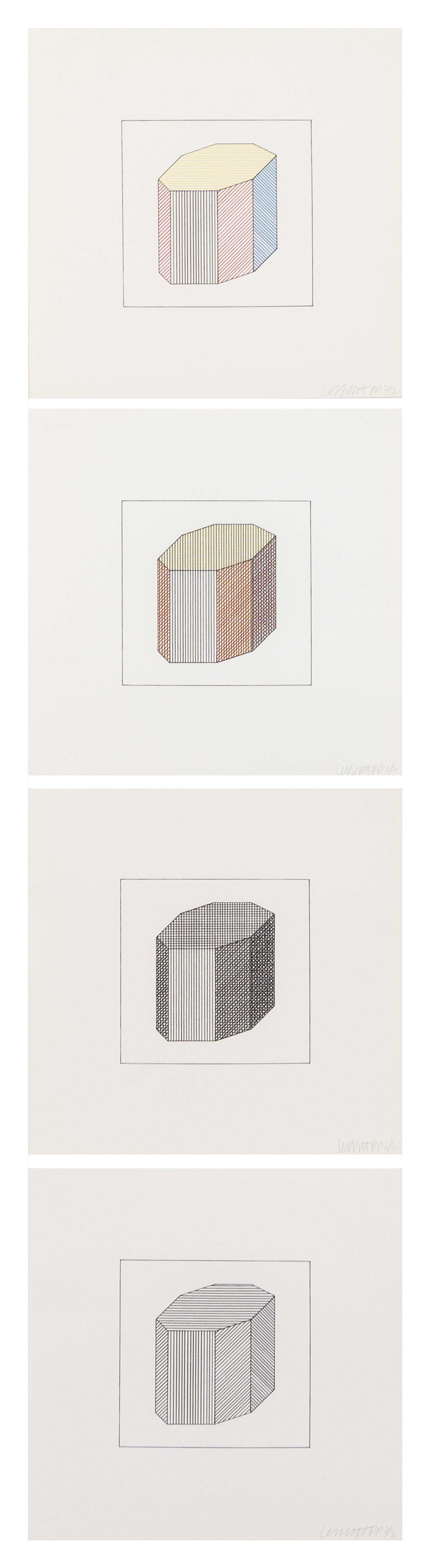Sol LeWitt, (American, 1928-2007) , Twelve Forms Derived From a Cube, 1984 (complete portfolio of 48 screenprints with title and justif