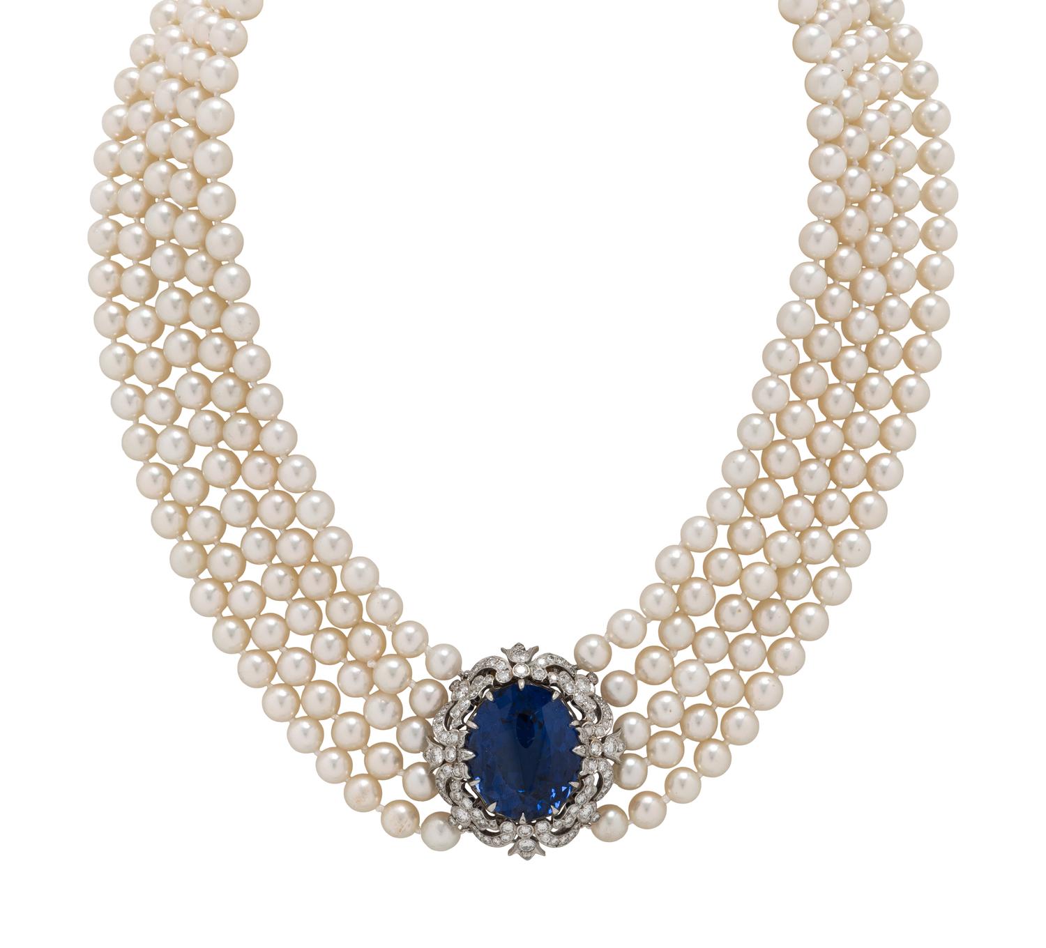 CULTURED PEARL, TANZANITE, AND DIAMOND CONVERTIBLE NECKLACE