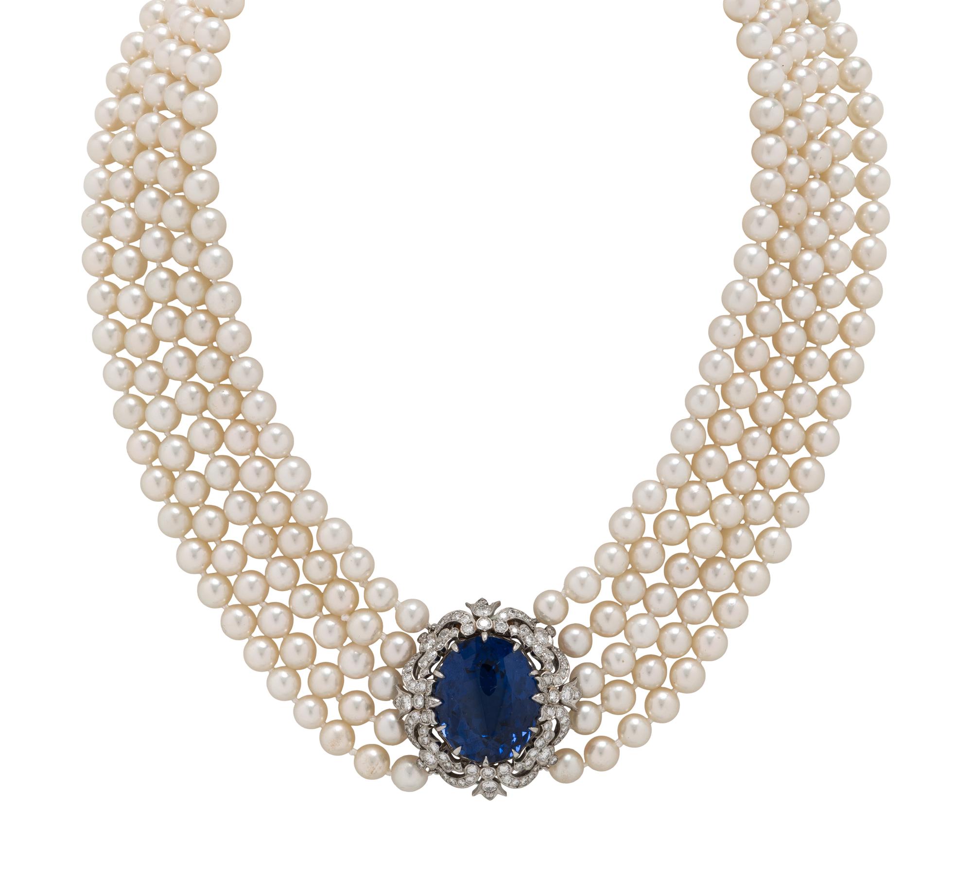 CULTURED PEARL, TANZANITE, AND DIAMOND CONVERTIBLE NECKLACE