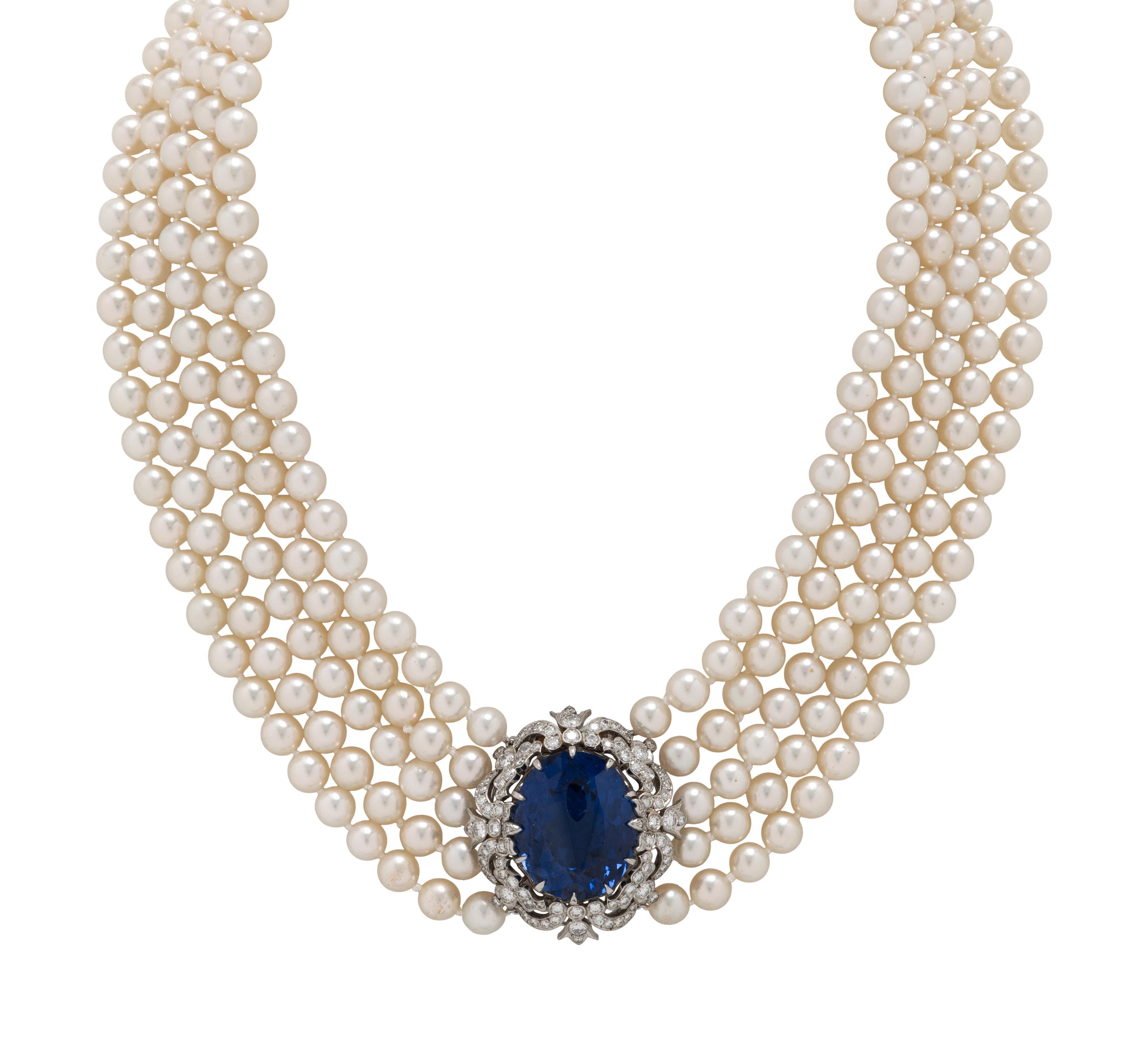 CULTURED PEARL, TANZANITE, AND DIAMOND CONVERTIBLE NECKLACE