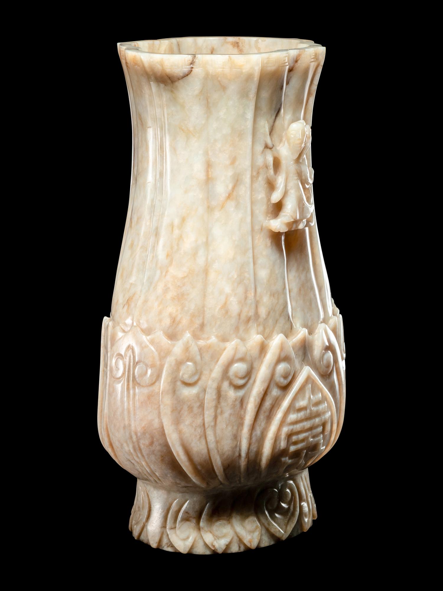 A Chicken Bone Jade 'Lotus' Vase