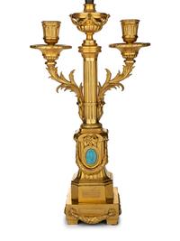 A Pair of Louis XVI Gilt Bronze Two-Light Lamps
