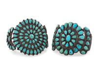 Navajo or Zuni Silver and Turquoise Cluster Cuff Bracelets
