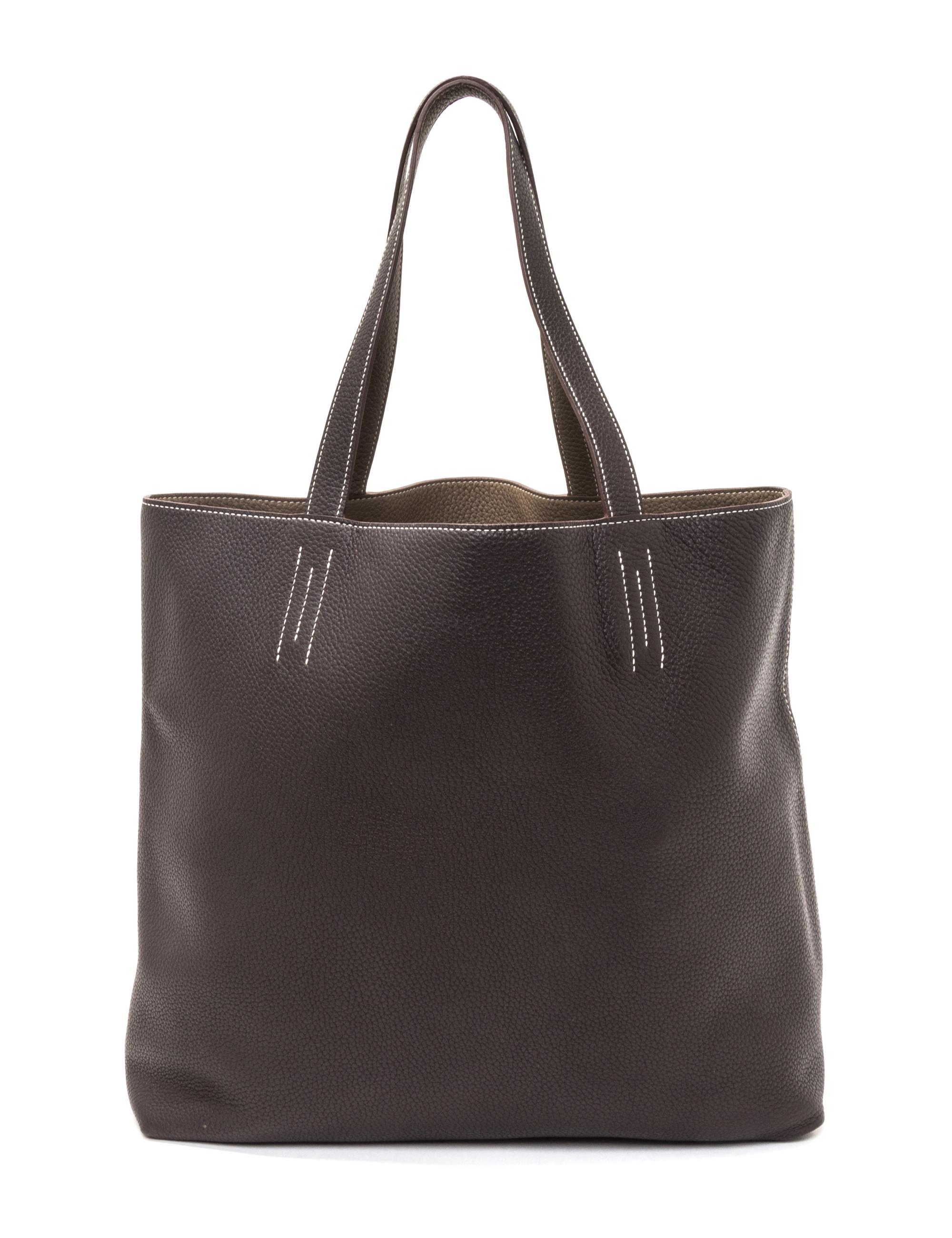 An Hermes Etoupe/Dark Brown 45cm Taurillon Clemence Double Sens Tote, 17.5" x 15.5" x 5".