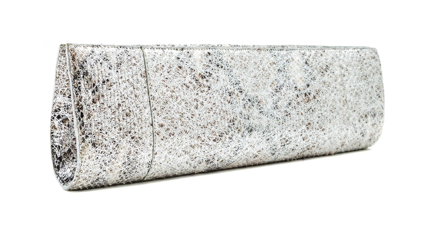 A Nancy Gonzalez Silver Python Long Clutch, 13.5" x 4" x 1.5".