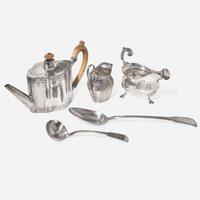 An assembled group of five George III sterling silver tablewares Various makers, London, various dates ranging 1766-1810
