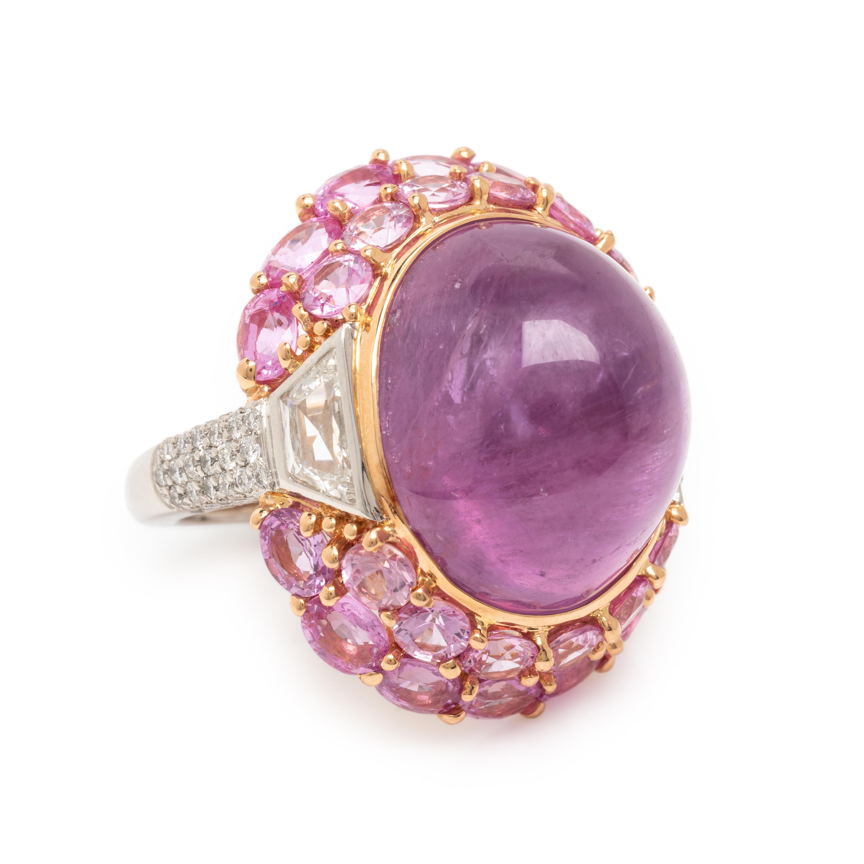 Pink Ceylon Sapphire, Diamond, Rose Gold, and Platinum Ring