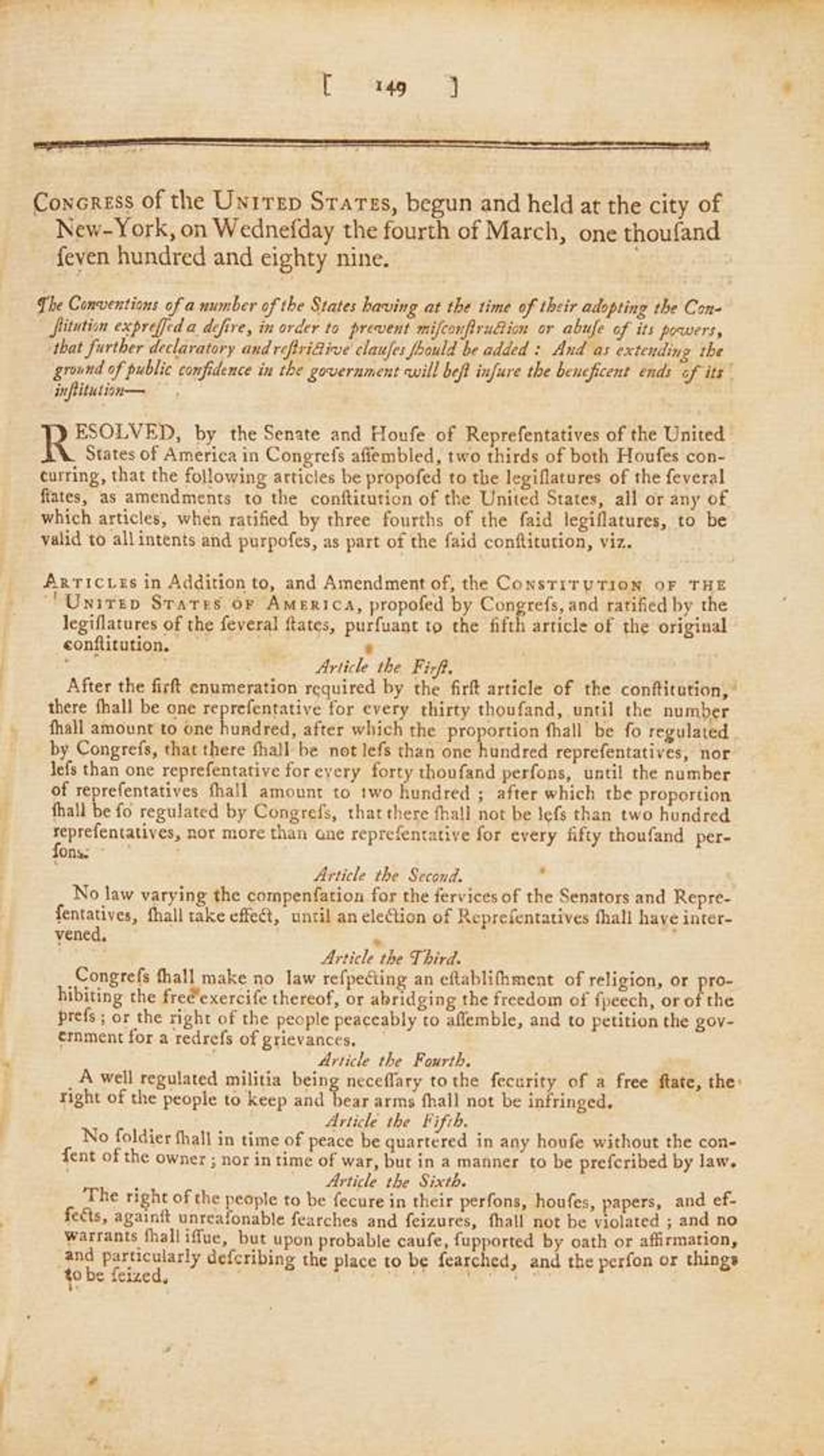 [Americana] Acts Passed at a Congress of the United States of America, Begun and Held at the City of New-York, on Wednesday the Fourth of March, in the Year M,DCC,LXXXIX...