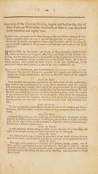 [Americana] Acts Passed at a Congress of the United States of America, Begun and Held at the City of New-York, on Wednesday the Fourth of March, in the Year M,DCC,LXXXIX...