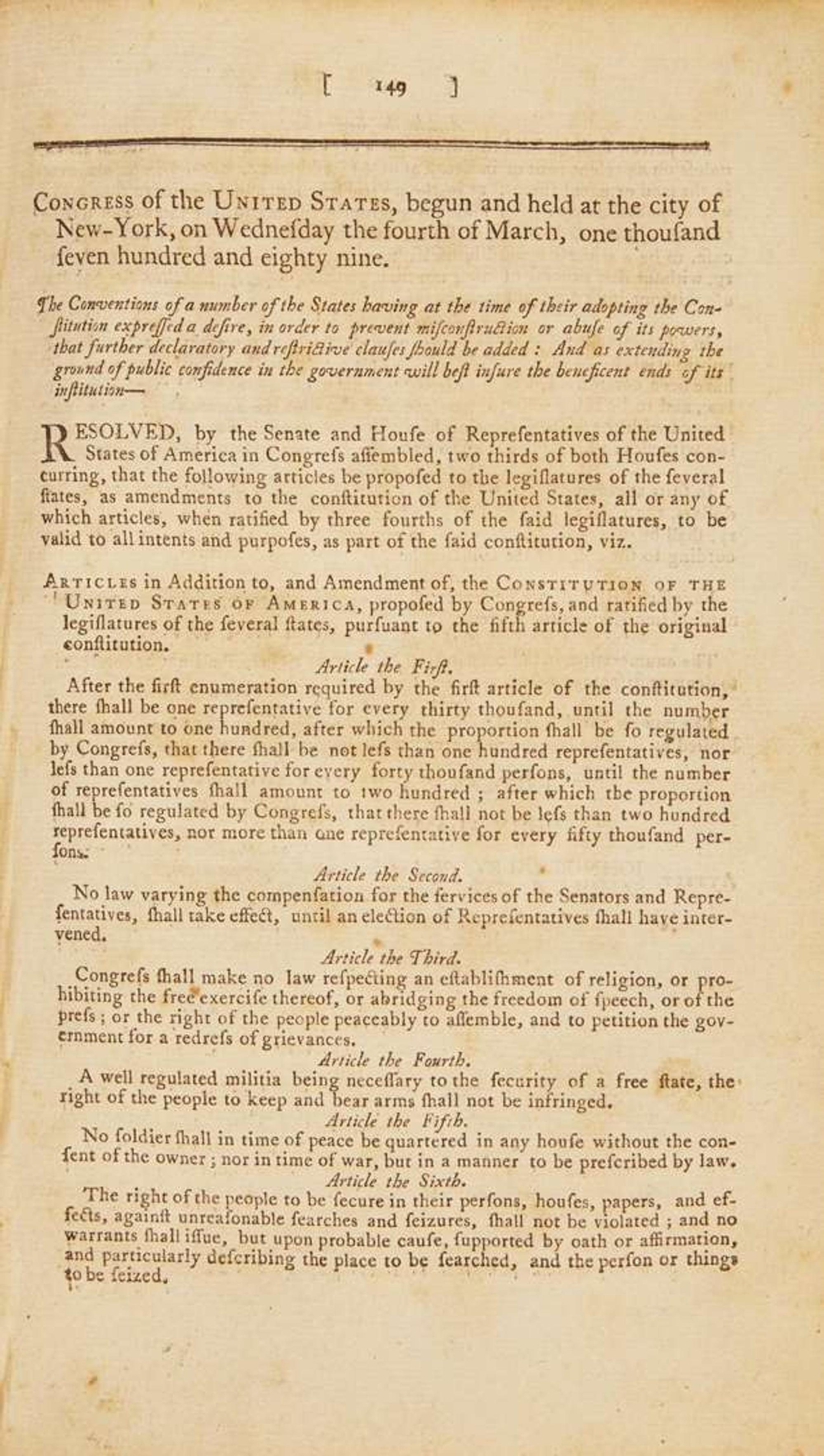 [Americana] Acts Passed at a Congress of the United States of America, Begun and Held at the City of New-York, on Wednesday the Fourth of March, in the Year M,DCC,LXXXIX...