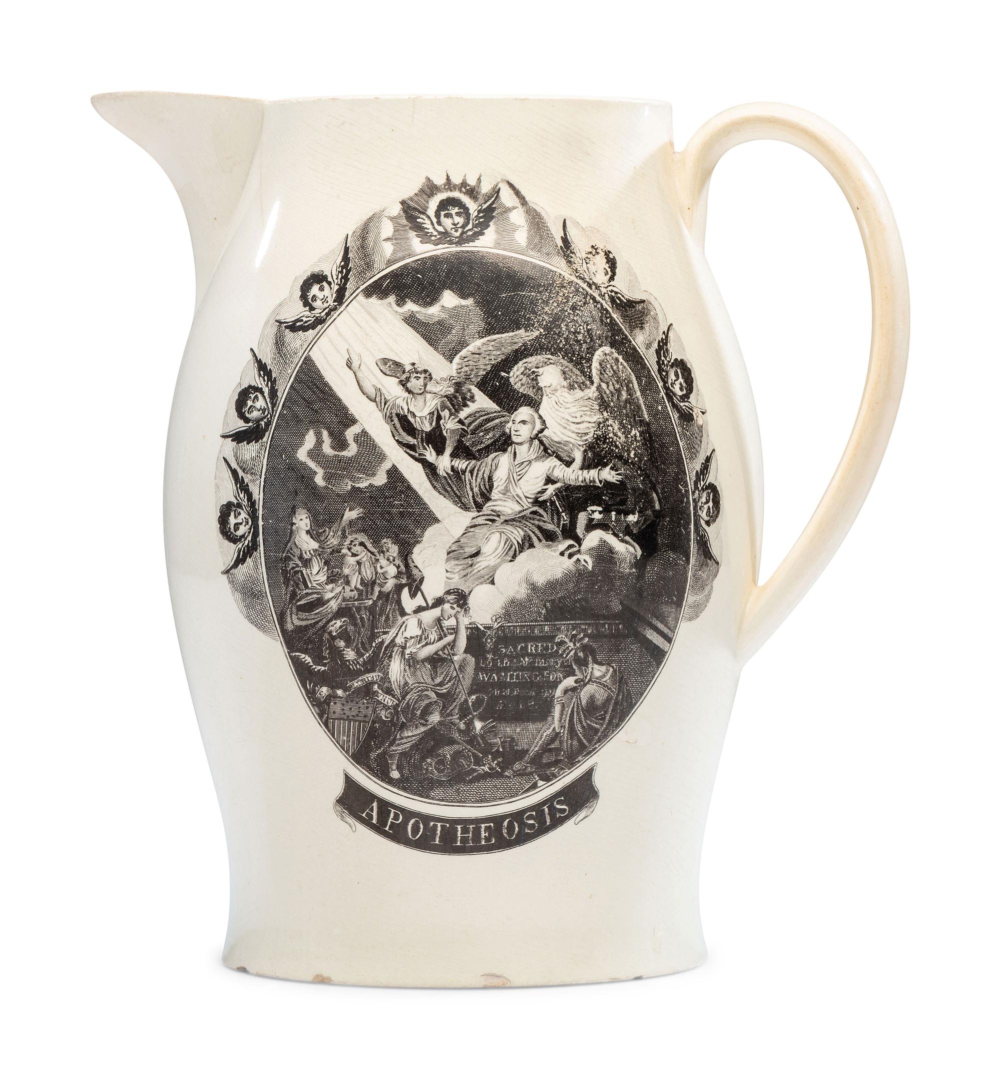 A Liverpool Transfer-Printed Creamware 'Apotheosis of George Washington' Pitcher