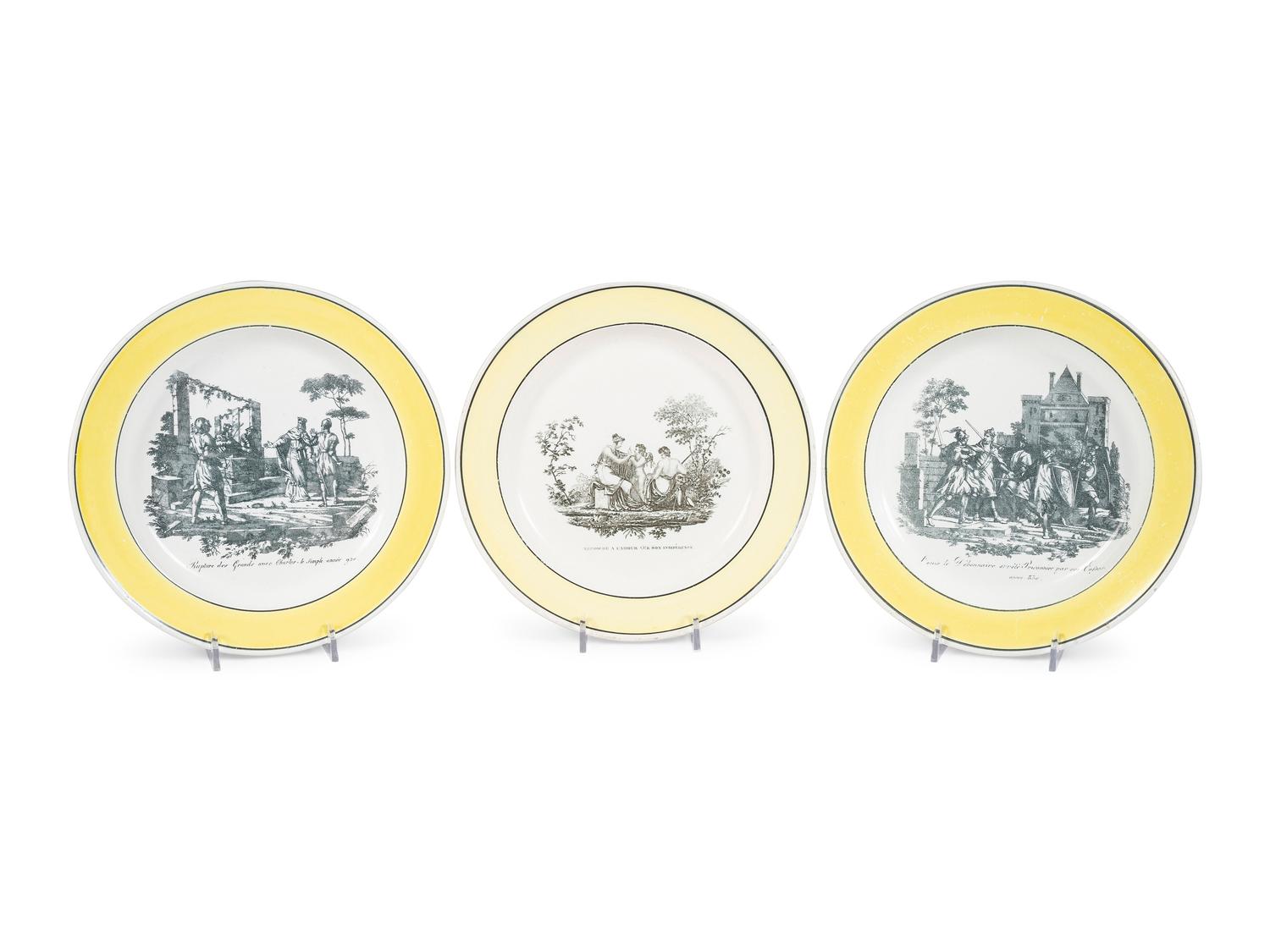 Three Creil Faience Transfer-Decorated Cabinet Plates