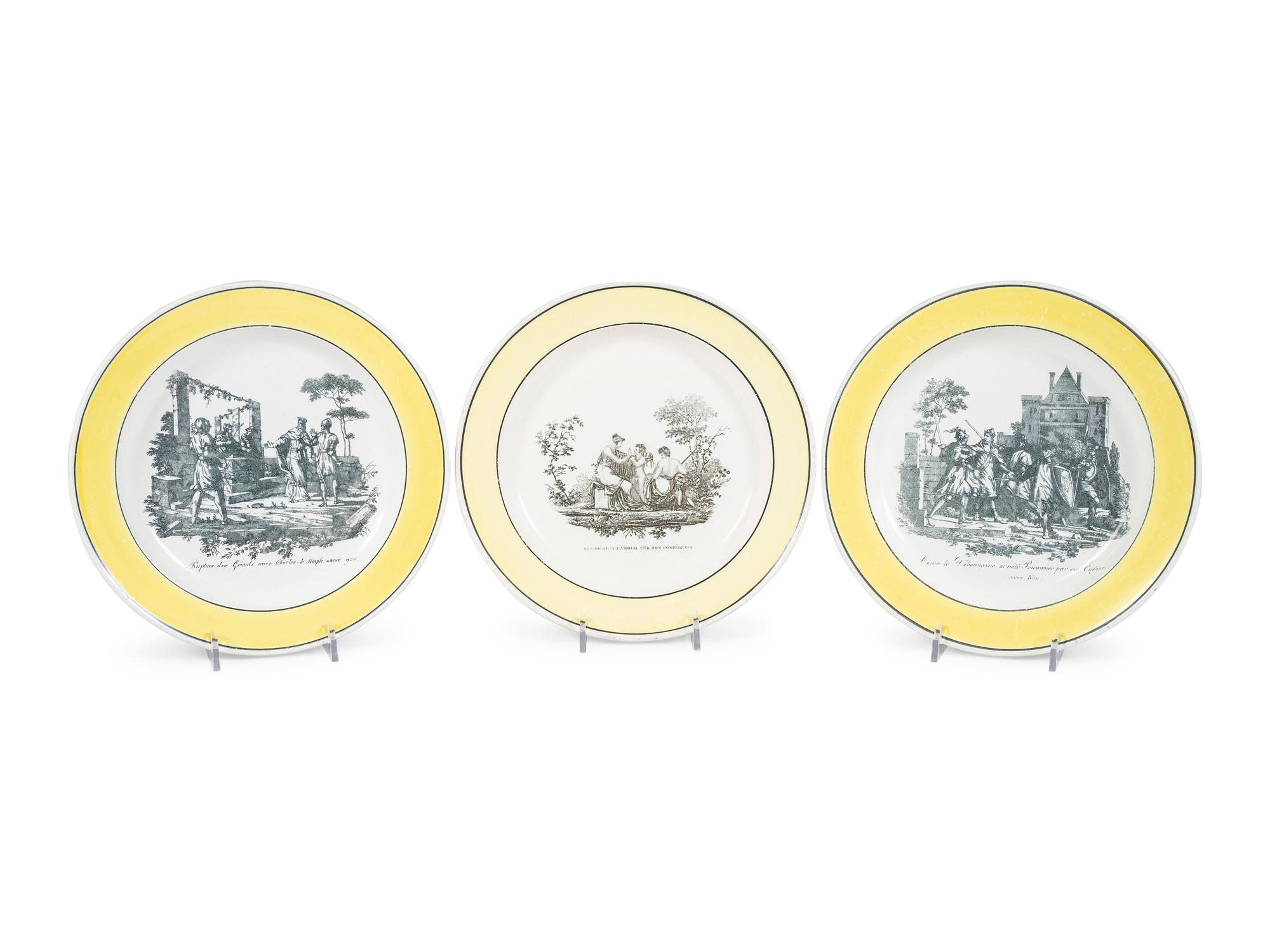 Three Creil Faience Transfer-Decorated Cabinet Plates