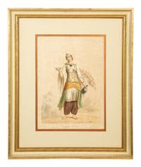 A Set of Six Framed Hand-Colored Costume Engravings