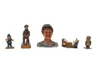 A Group of Five Cast Metal Figural Inkwells