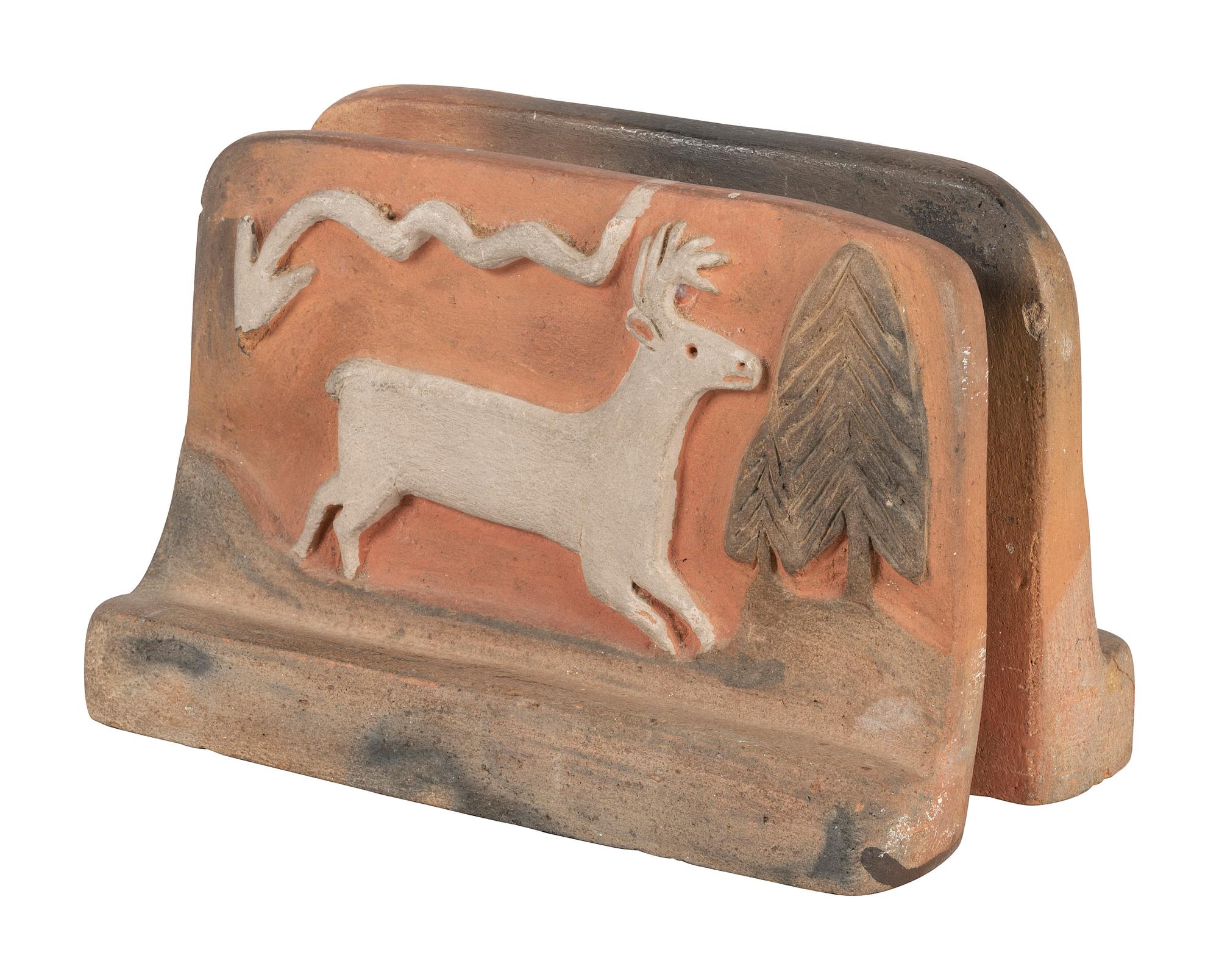 Pueblo Pottery Bookends, with Stags and Lightening
