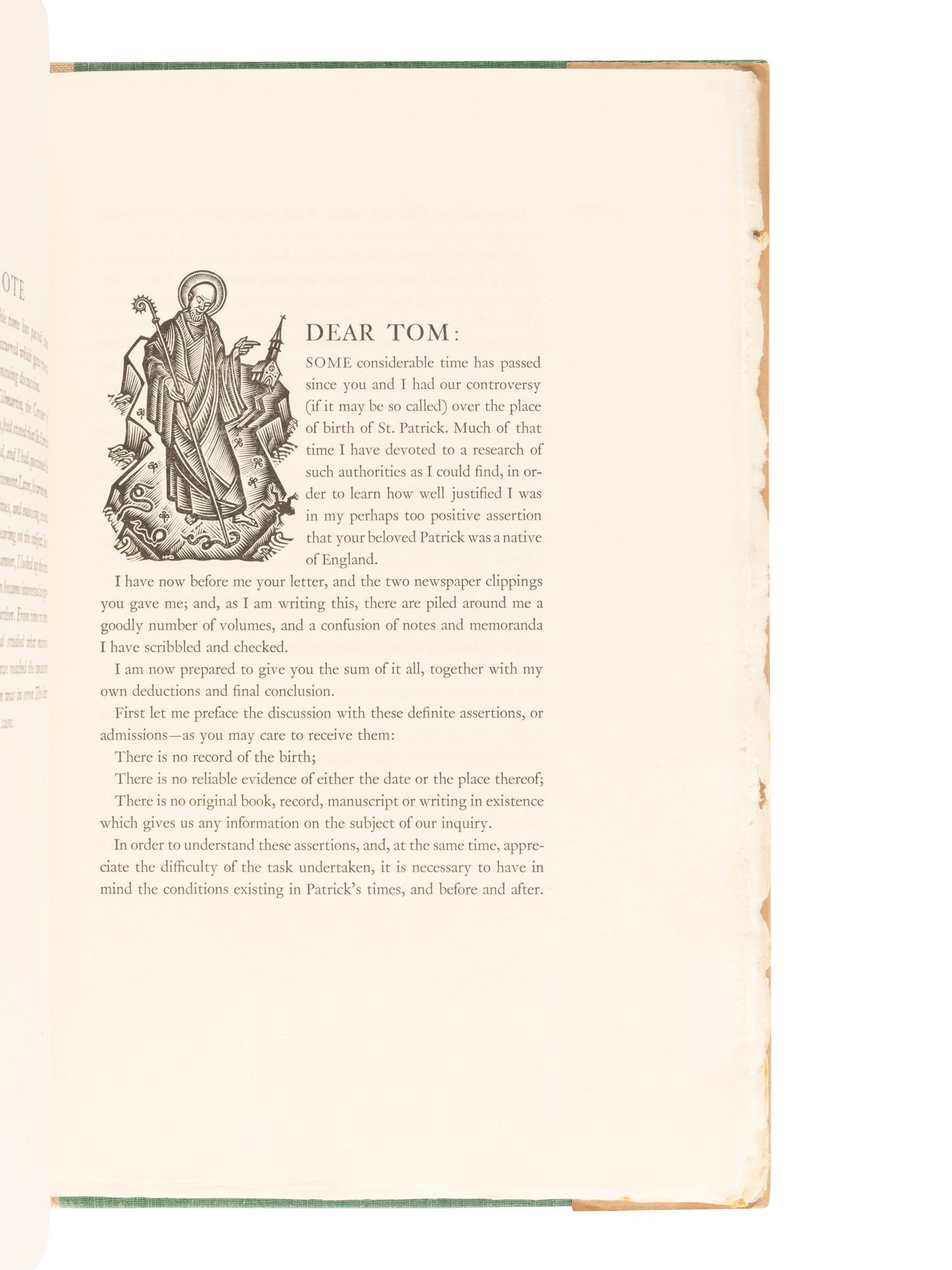 233: [GRABHORN PRESS]. JAMES, William F. St. Patrick of England . San Francisco: The Grabhorn Press, 1956.