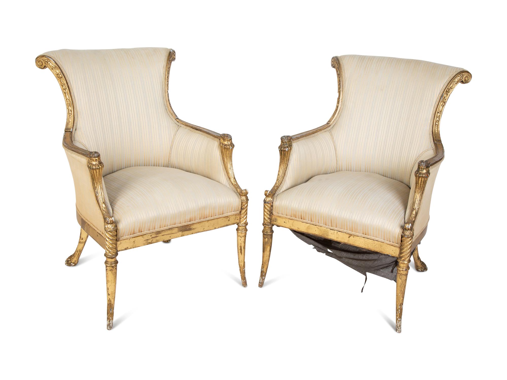 A Pair of Regency Style Giltwood Chairs — 19TH CENTURY