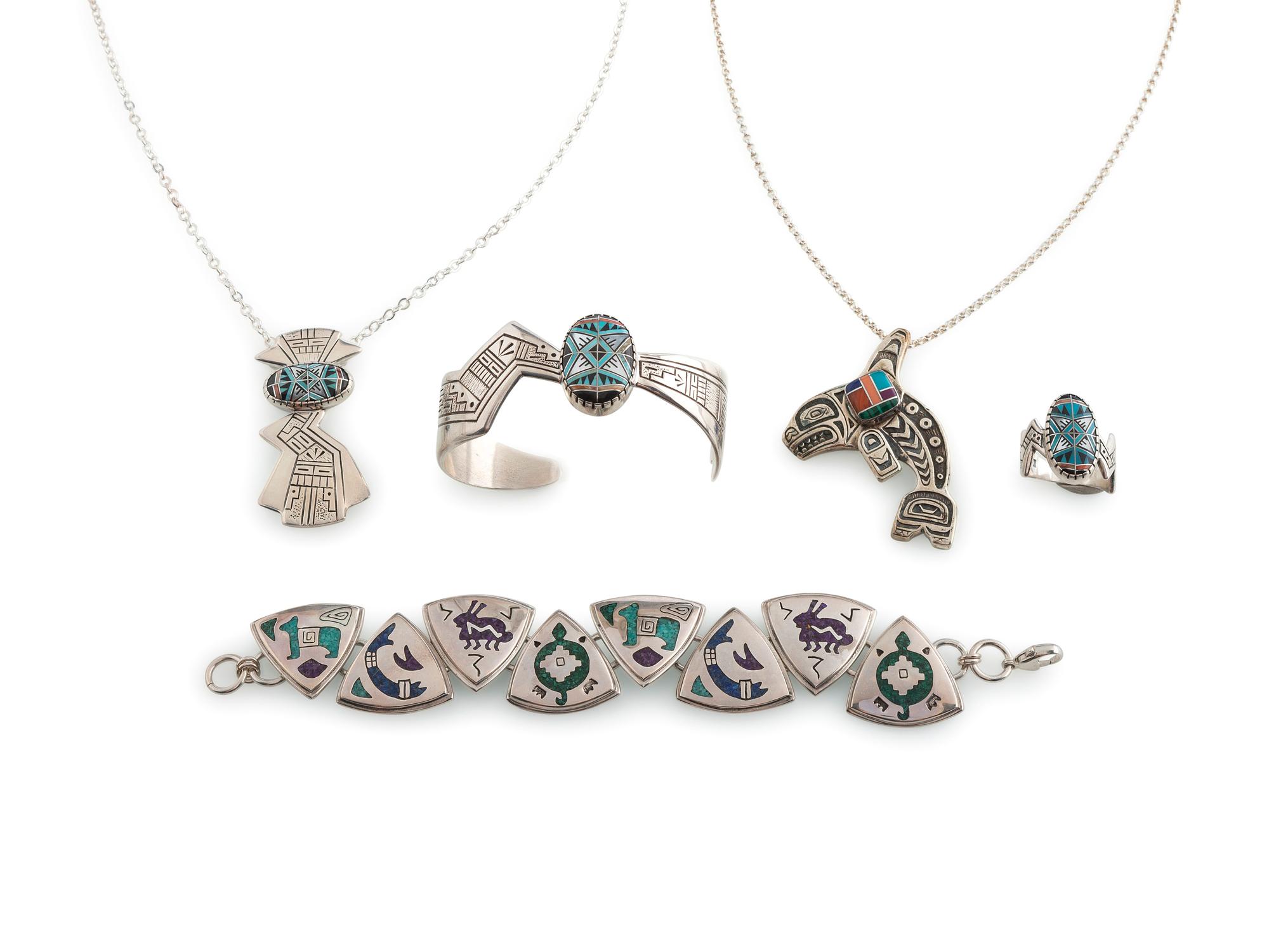 Cast Sterling Sterling Silver Inlaid Jewelry