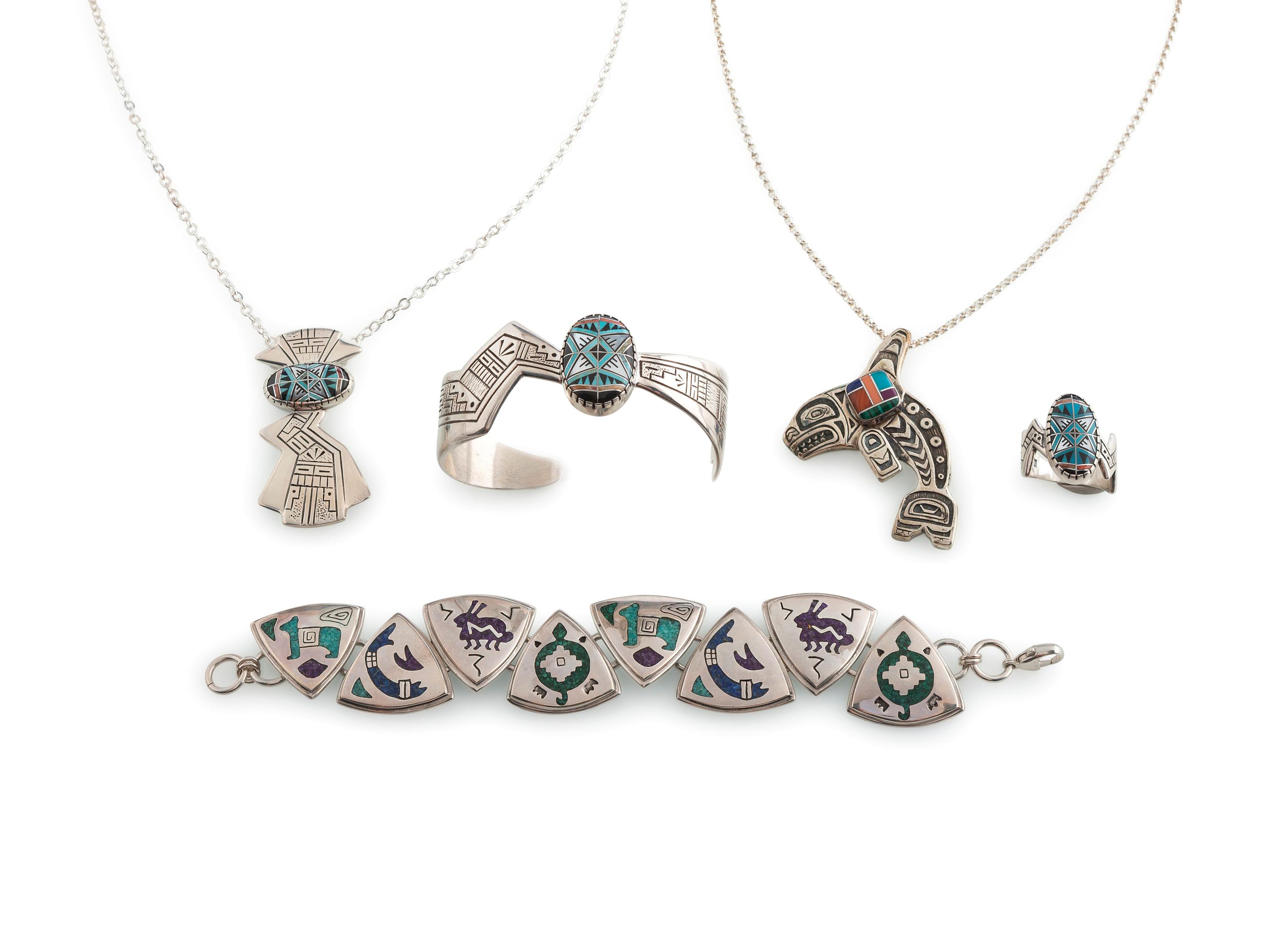 Cast Sterling Sterling Silver Inlaid Jewelry