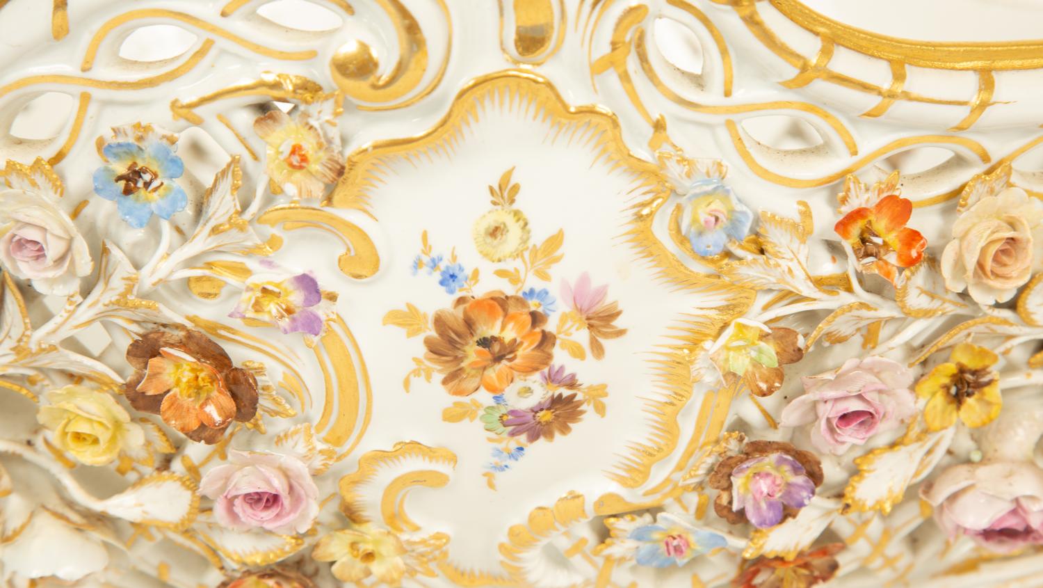 A Meissen Porcelain Footed Centerpiece Basket — 19th Century