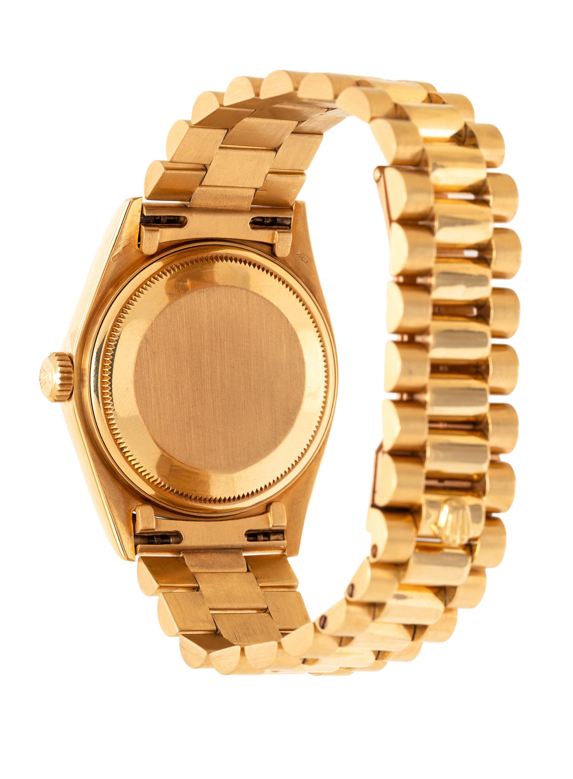 ROLEX, REF. 18038 18K YELLOW GOLD 'DAY-DATE' 'SINGLE QUICKSET' WATCH, WITH RARE TIGER'S EYE DIAL, BOX & BOOKLETS