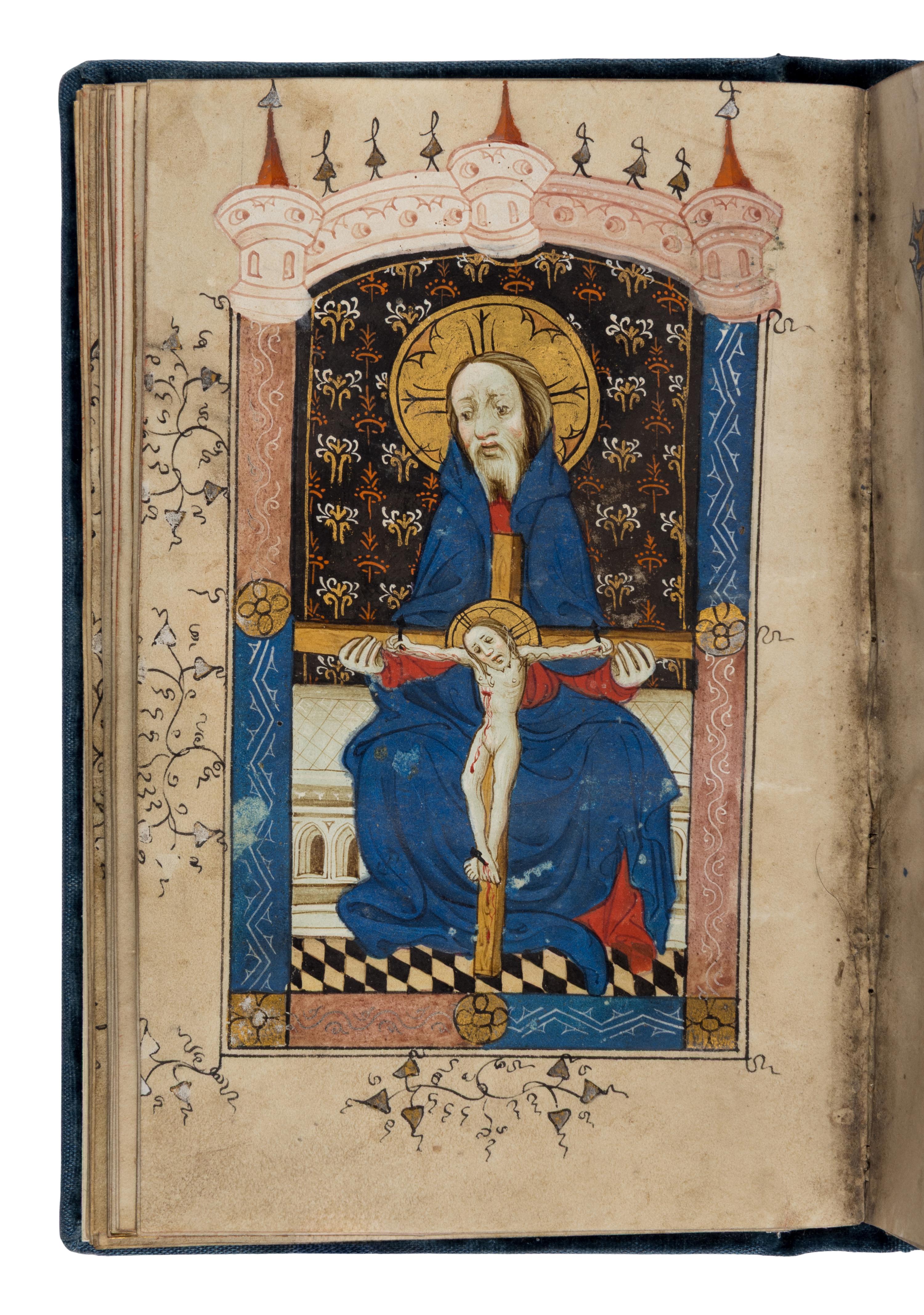 PINK CANOPIES GROUP (Bruges, active c. 1390-1400) with ENGLISH ILLUMINATOR Book of Hours, in Latin, illuminated manuscript on parchment [Southern Netherlands, Bruges ?, c. 1390–1400 and England c. 1400]