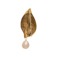 TIFFANY & CO., PALOMA PICASSO, YELLOW GOLD LEAF BROOCH WITH ADDED CULTURED PEARL DROP