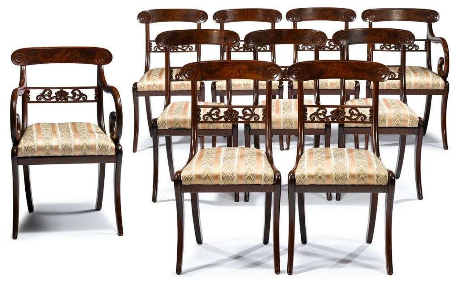 Set of ten Classical carved mahogany chairs philadelphia, pa, circa 1820