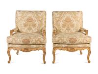A Pair of Louis XV Style Giltwood Fauteuils