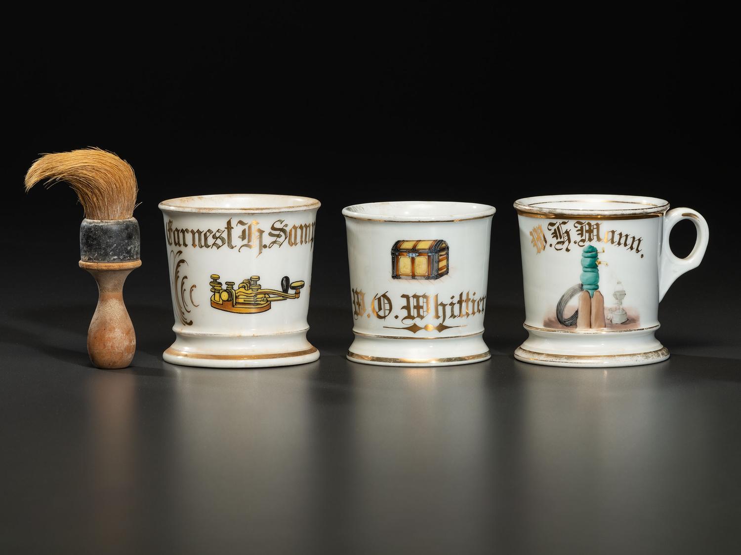 Three Porcelain Occupational Shaving Mugs