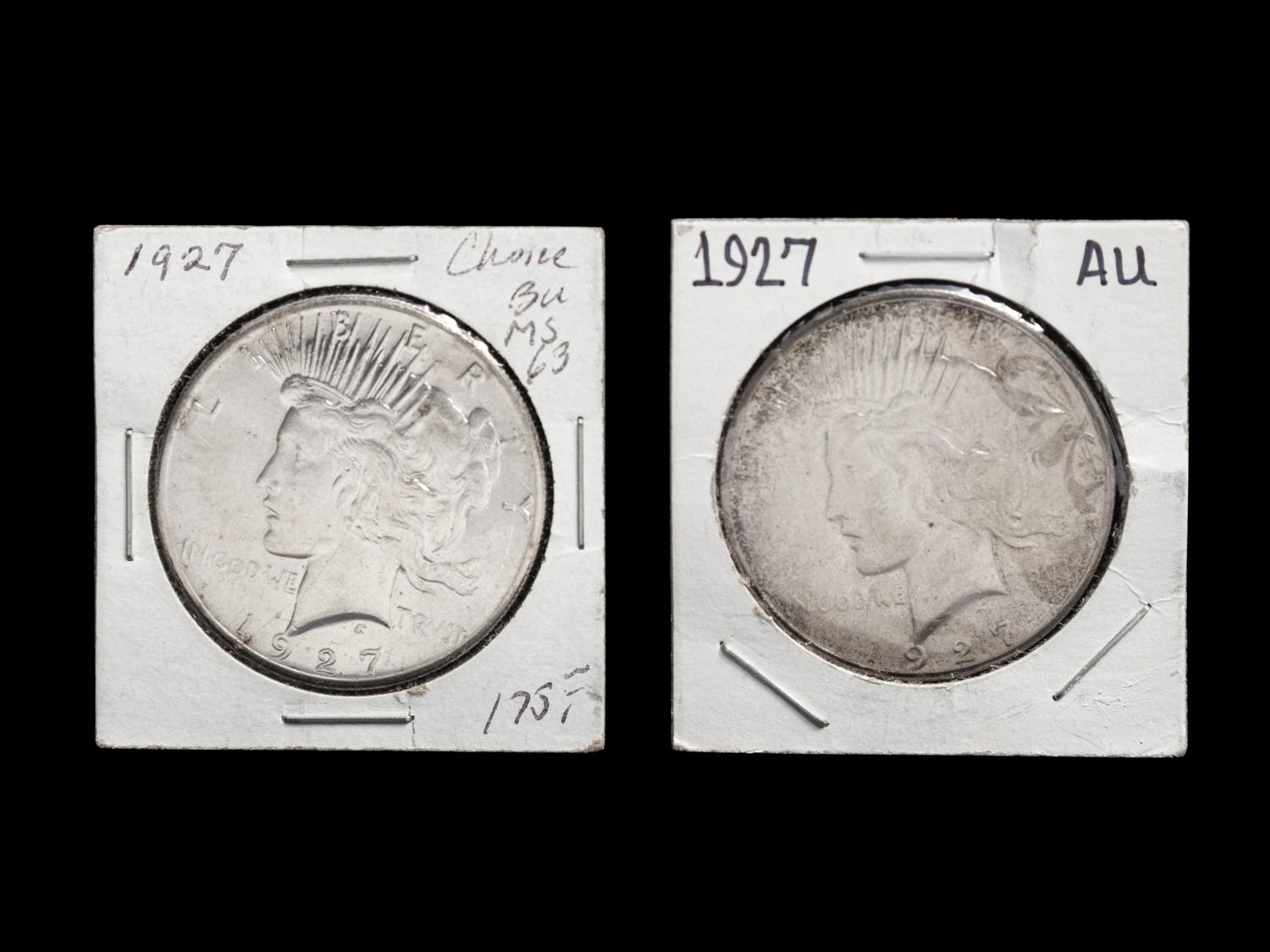 Two 1927 Peace $1 Coins