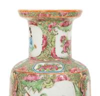 A Pair of Chinese Export Canton Famille Rose Rouleau-form Vases