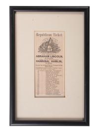 [LINCOLNIANA]. 1860 Republican Ticket for Lincoln and Hamlin, descended directly in the family of Hannibal Hamlin.