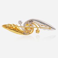 A Two-Tone 18K Gold, Pearl, and Diamond Brooch