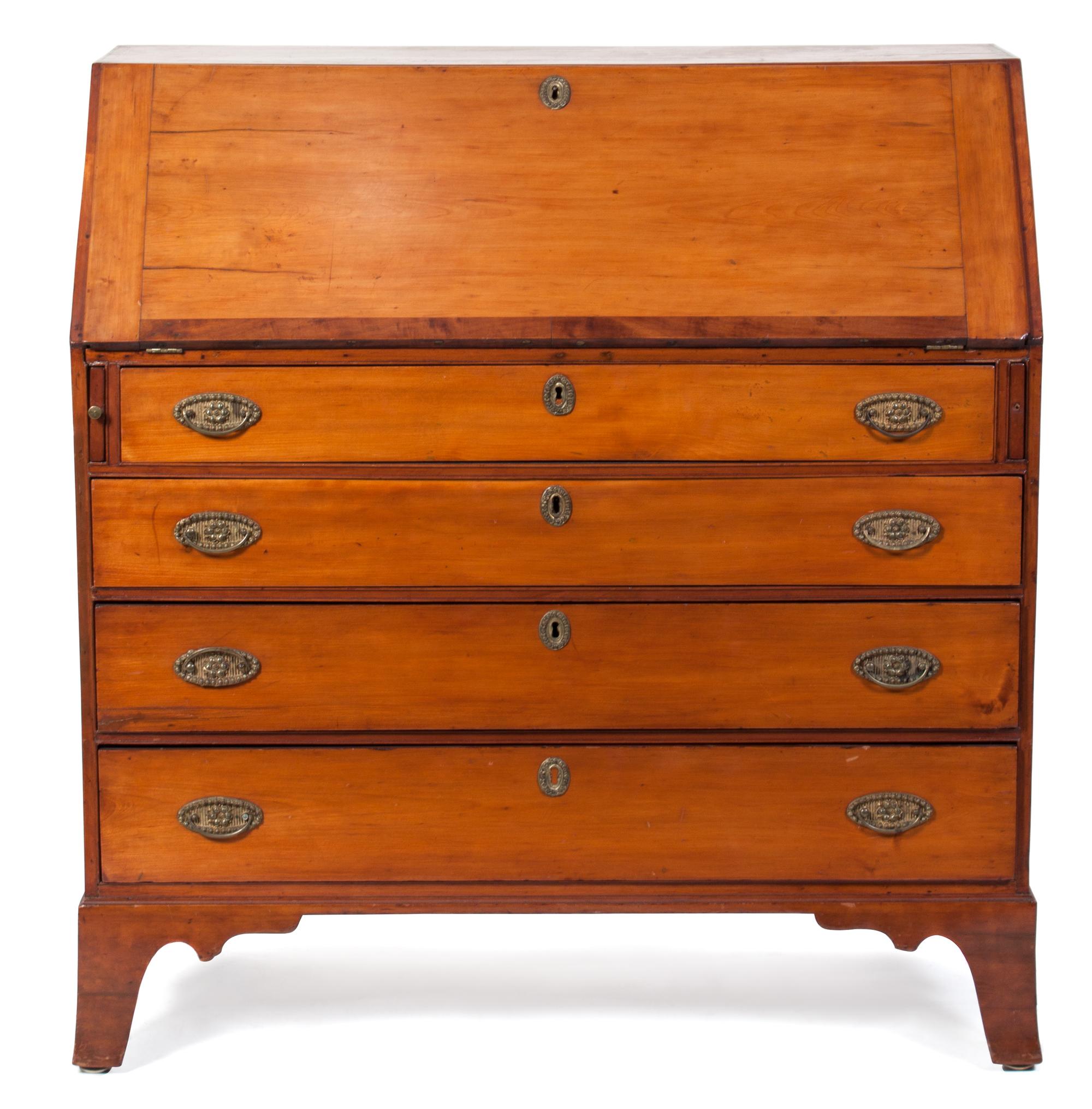 An American Federal Cherrywood Desk Height 44 1/2 x width 42 x depth 20 inches.