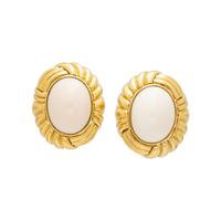 YELLOW GOLD AND WHITE CORAL EARCLIPS