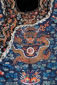 A Blue Ground Embroidered Silk Dragon Robe, Jifu