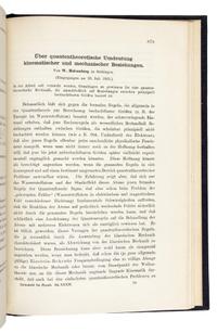 HEISENBERG, Werner (1901-1976), Max BORN (1882-1970), and Pascual JORDAN (1902-1980). “Zur Quantenmechanik.” In: Zeitschrift für Physik , Vol. 35, pp.557-615. Berlin: Julius Springer, February 4, 1926.