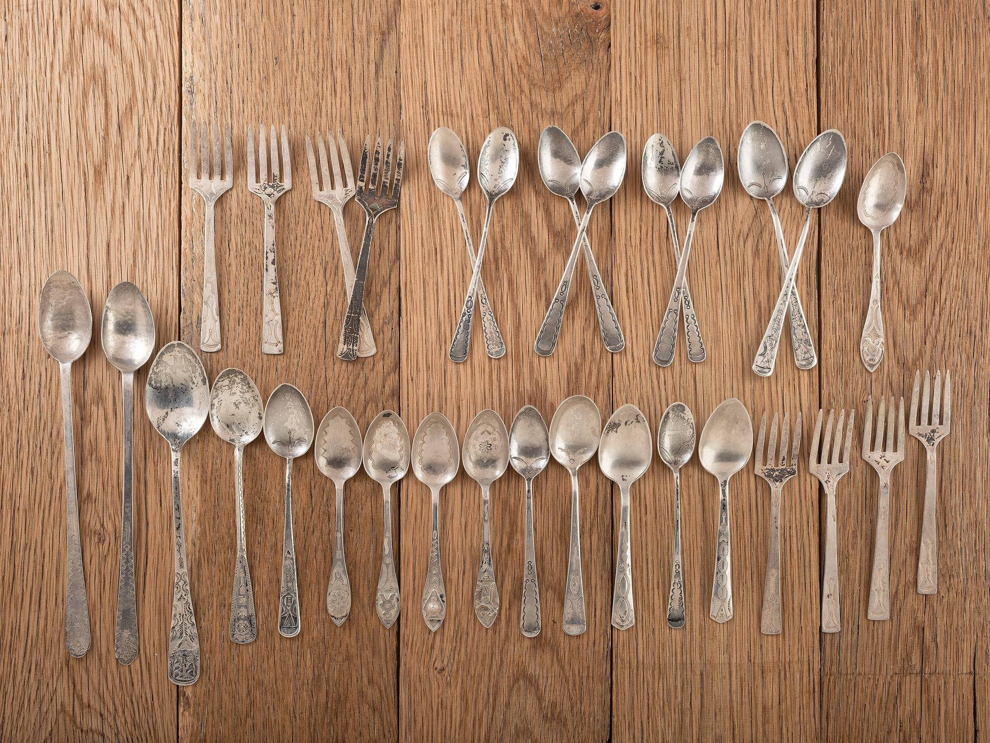 Navajo Heavily Stamped Silver Utensils