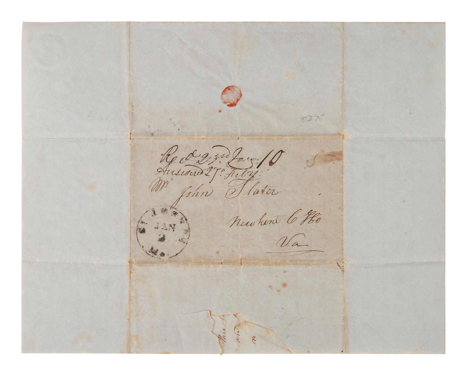 [ENSLAVEMENT]. Letter regarding the sale of slaves and joining the Sons of Temperance. 1 Jan 1849.