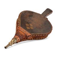 A Stencil and Paint Decorated Leather and Wood Bellows