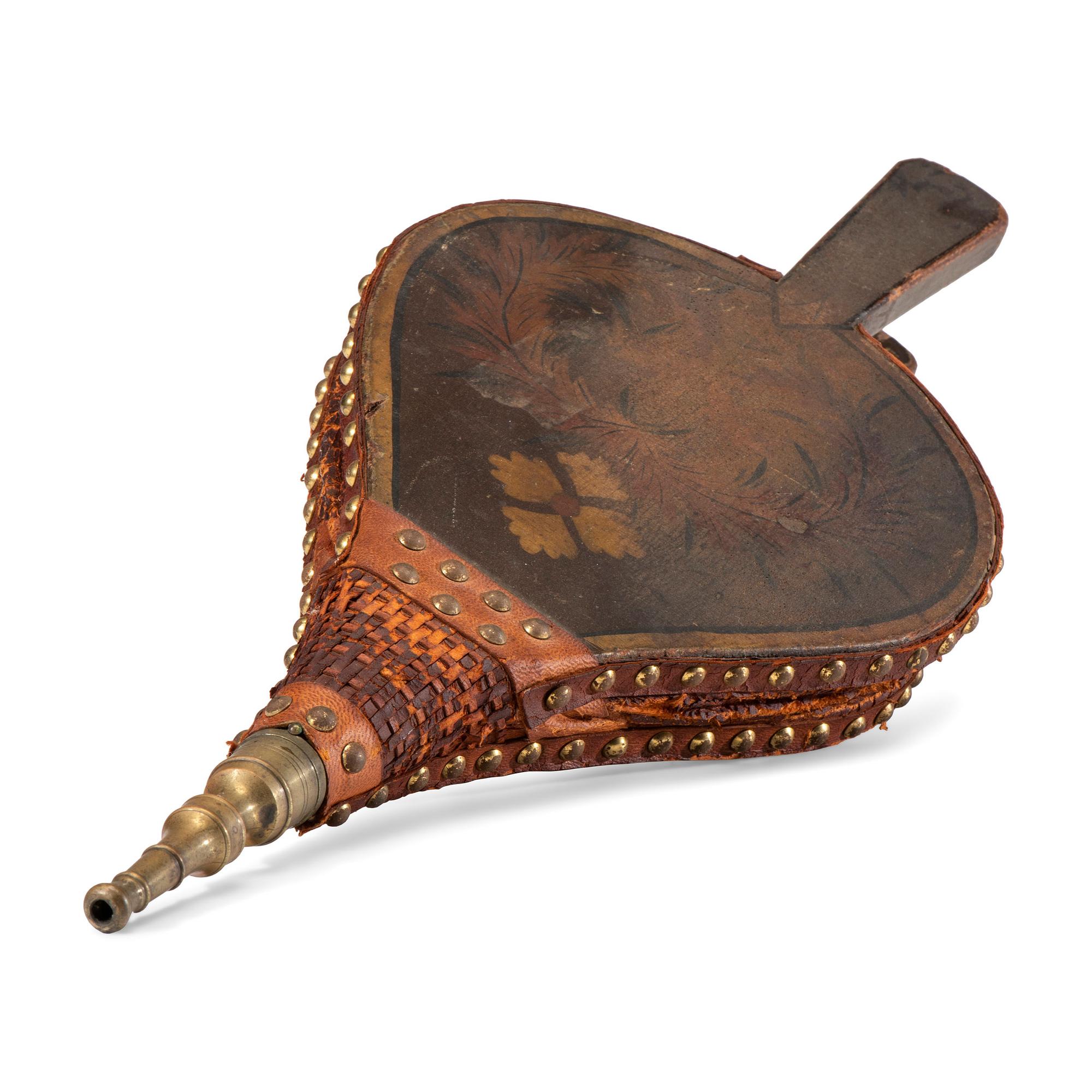 A Stencil and Paint Decorated Leather and Wood Bellows