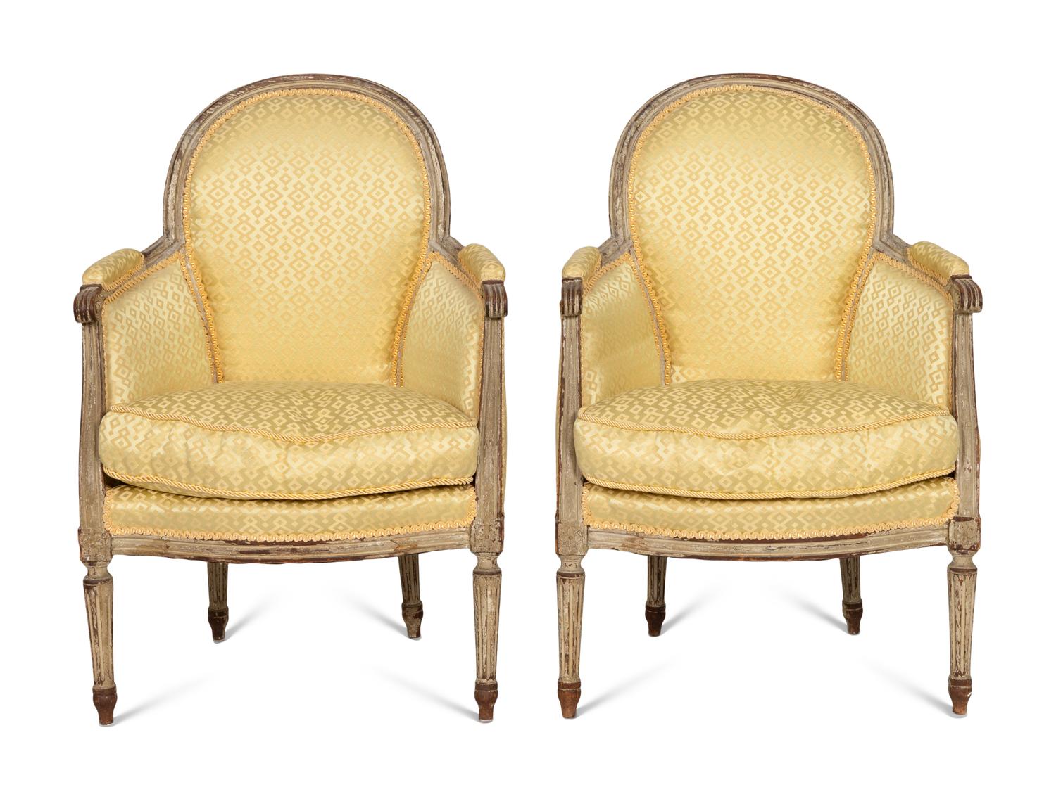 A Pair of Louis XVI Painted Bergères